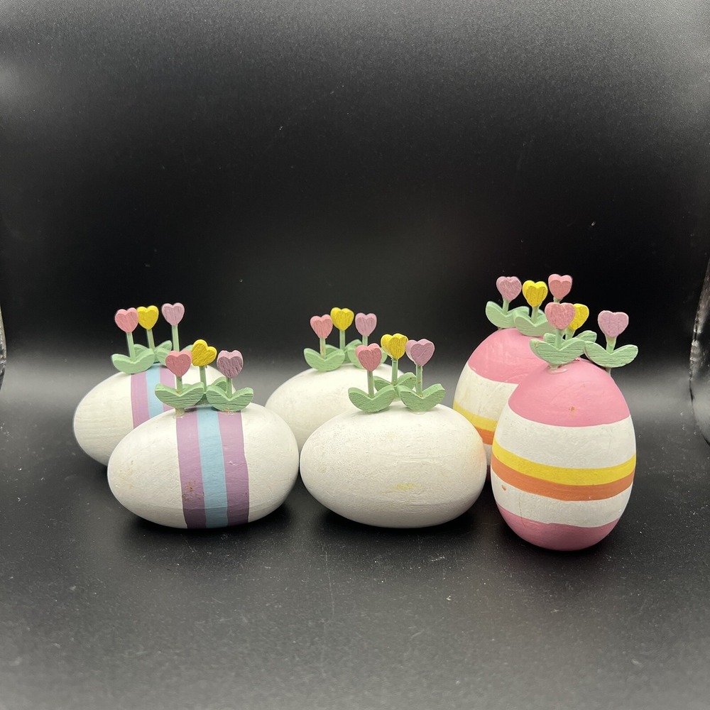 Dept 56 Wooden Easter Eggs Spring Flower ~ set of 6